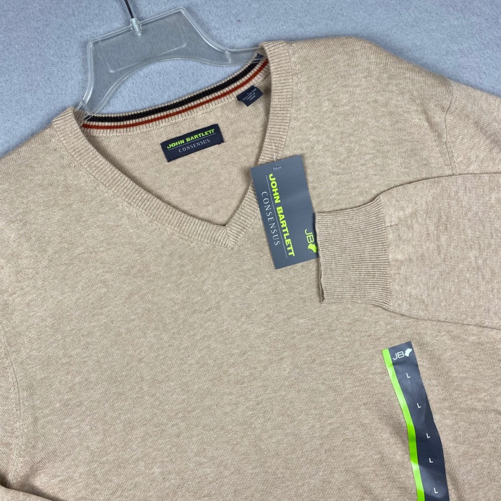 John Bartlett Consensus Mens V-Neck Sweater Oatmeal Heather Cotton L CN4FT100Y